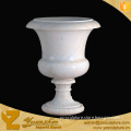 Outdoor Hand Carved White Stone Flowerpot Carving